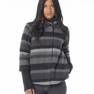 Prana Lily Jacket Striped Black Grey Wool Blend Jacket Zip Front Women's Size XS